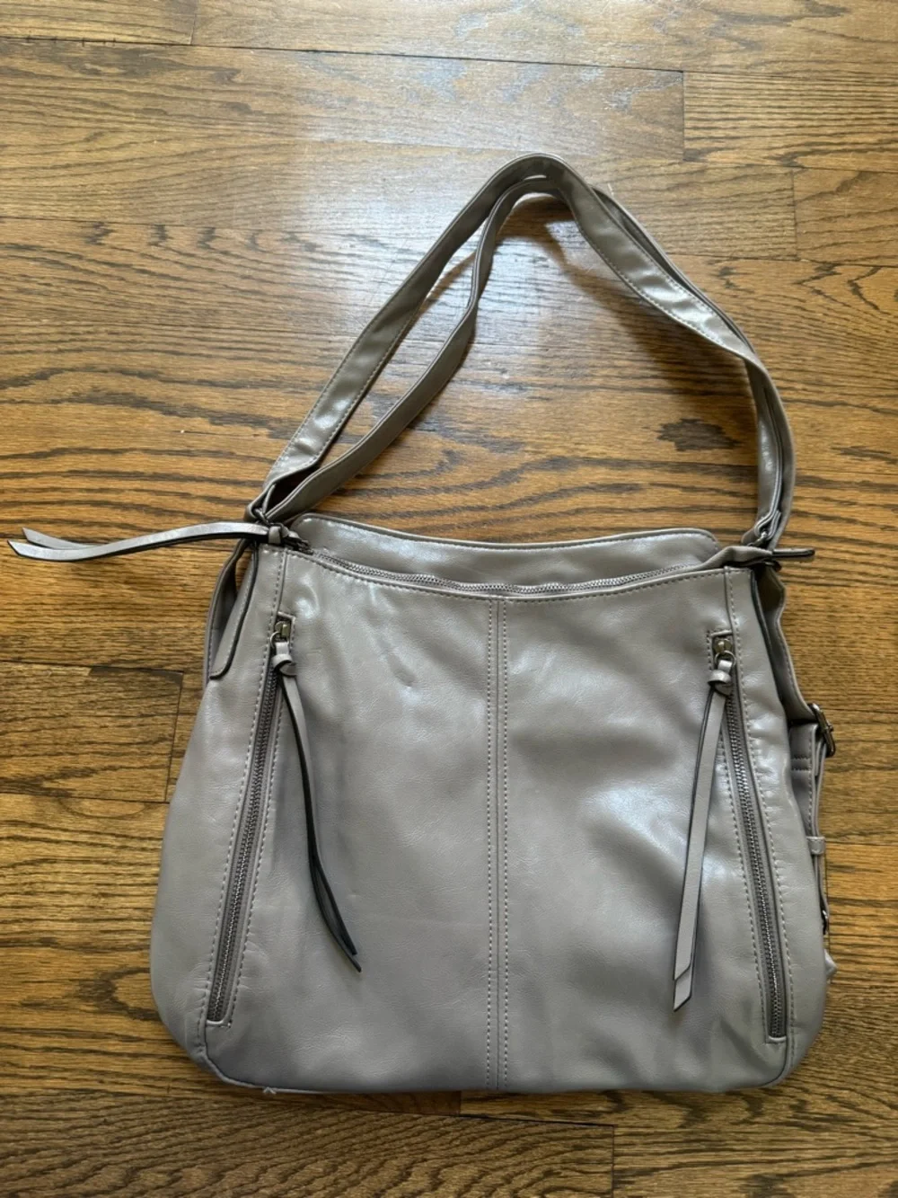 Taupe Slouchy Shoulder Bag Faux Leather Multi Pocket Hobo
